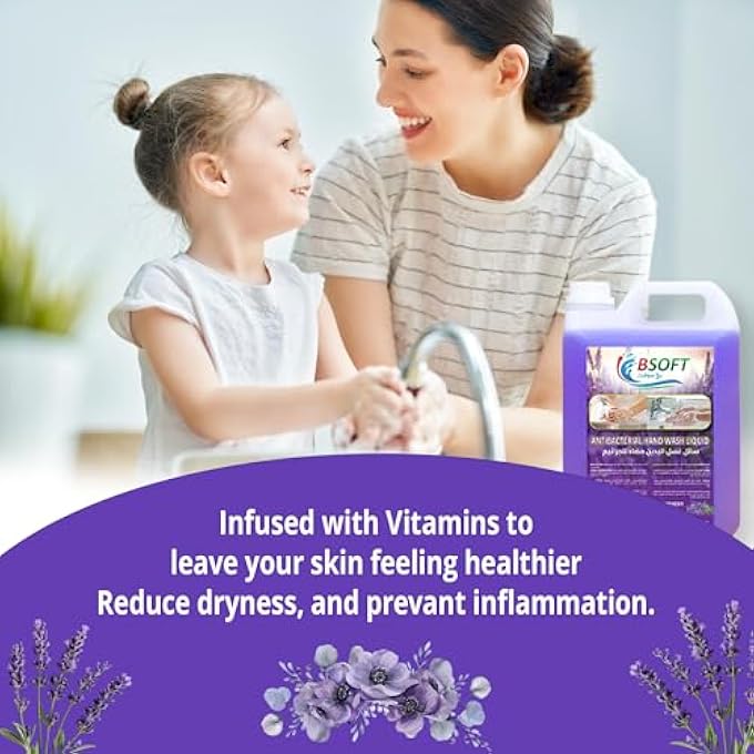 BSOFT HANDWASH LIQUID 5L (PACK OF 2) | ANTIBACTERIAL HANDWASH REFILL | GENTLE ON SKIN, TOUGH ON GERMS | MOISTURIZING & LONG-LASTING HAND WASH WITH LAVENDER FRAGRANCE - Image 2